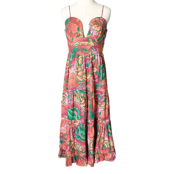 FARM Rio Dresses & Skirts - Farm Rio Beaded Spring Sleeveless Midi Dress Size Medium Tropical